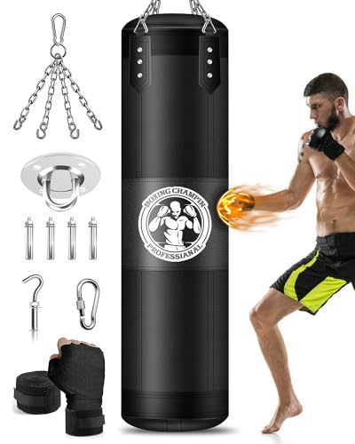 Boxsack Hängend Erwachsene Schwerer Boxsack Set mit Boxhandschuhen MMA Kickboxen Boxen Karate Muay Thai Kampf Fitnessstudio Taekwondo Training (Ungefüllt)