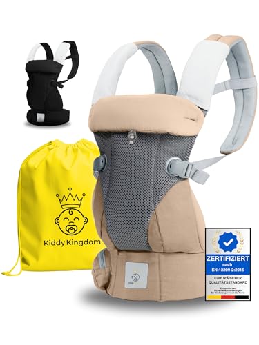 KIDDY KINGDOM Ergonomische Babytrage Neugeborene ab Geburt - 3 in 1 Multifunktionale Kindertrage von 0-36 Monaten - Baby Trage mit 3D SOFT MESH - Baumwolle - Baby Tragegurt - Baby Tragetasche - grau