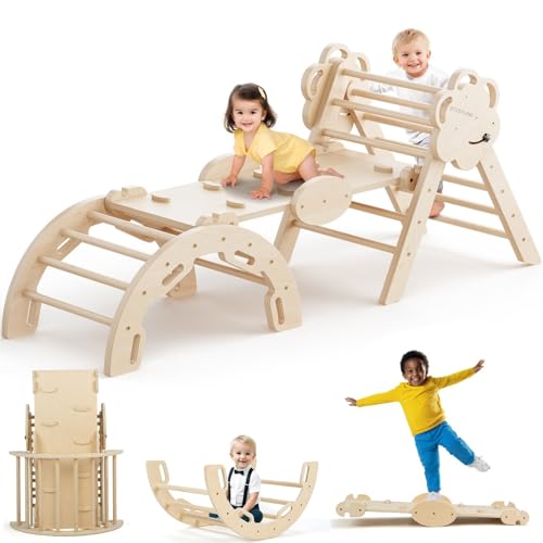 COSYLAND 8-in-1 Klettergerüst Set - Indoor Kletterdreieck, Kletterbogen und Rutsche für Kinder - Indoor Spielplatz - 18 Monaten - 6 Jahre