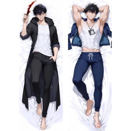 Konniqiwawawa Solo Leveling Sung Jin Woo Dakimakura Kissenbezug, 50 x 150 cm, Anime Körperkissen, Bettwäsche Deko