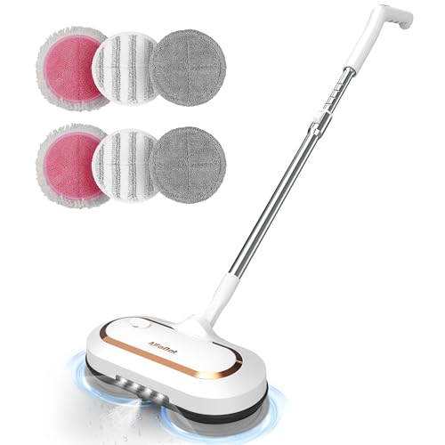 AlfaBot S2 Kabellos Elektrischer Mopp, bodenreiniger Spin Mop, Elektrischer Mop mit Sprühfunktion und LED, Bodenwischer zum Wischen, Schrubben und Polieren