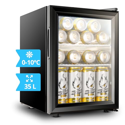 Mini Kühlschrank mit glastür von 35-98 Litern (Temperatur 0-10ºC). Getränkekühlschrank klein mit niedrigem Verbrauch und Glastür. Indoor/outdoor kühlschrank wetterfest mit Displaytür. (35 liter)