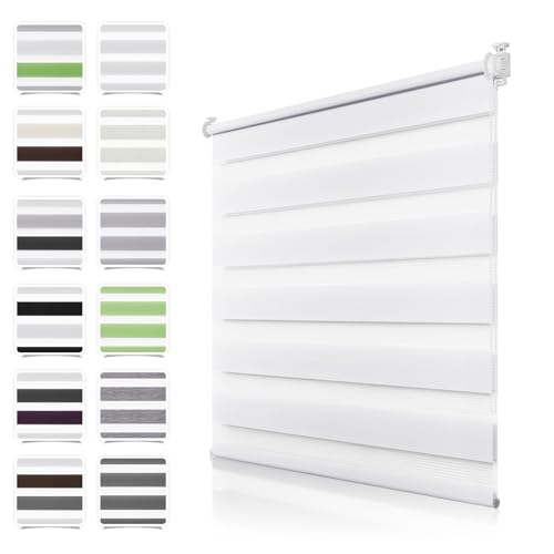 Doppelrollo Klemmfix ohne Bohren Weiß B45 x H100 cm (Stoffbreite 40cm) Rollos für Fenster ohne Bohren Kindersicherung Klemmrollo Fensterrollo Duo Rollo Lichtdurchlässig & Verdunkelnd