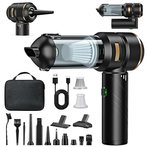 Handstaubsauger Akku 4-in-1,Auto Staubsauger Stark,25000PA Handstaubsauger Kabellos,3-Gang 220000 U/min Handstaubsauger Akku Testsieger für Auto,Küche,PC,Sofa,Büro,Haus& Tierhaar Reinigung (Goldgelb)