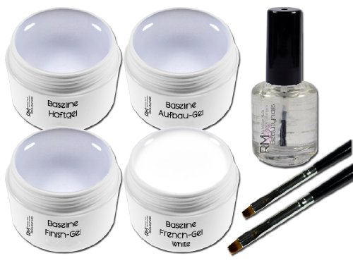 UV-Gel Starterset Haftgel Aufbaugel Glanzgel Frenchgel Primer 2 Gel Pinsel für Nageldesign (7er Pack)