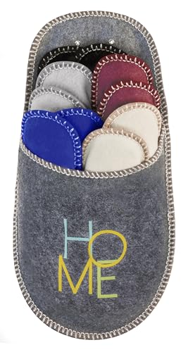 BOOTSY® Gästepantoffeln (5 Paar) • Filz Pantoffeln Gäste • Gästehausschuhe Set • Größen 35/38, 38/40 (2x), 41/43, 44/45 • Schlappen Damen & Herren • Inkl. Aufbewahrungstasche