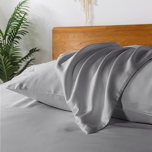 bienDo Kopfkissenbezug 40 * 80, Bambus Lyocell, Grau, Seidenkissenbezug, 2er Set, Silk Kissenhülle Gegen Haarbruch, Kühlende, Allergiker Weich-Bettwäsche aux Bambusfasern