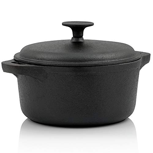 BBQ-Toro Gusseisen Cocotte | 2,7 Liter, Ø 20 cm | schwarz, rund | Bräter mit Deckel | Topf mit Deckel aus Gusseisen Bratentopf für Grill und Backofen | Gusstopf, bereits eingebrannt
