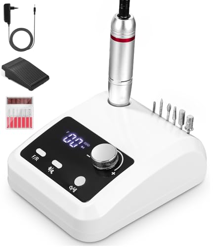 Nagelfräser, 45,000 rpm Fräser Für Gelnägel, Nagelfeile Elektrisch, 6 en 1 Elektrische Nagelfeile, Nagelfräser Für Gelnägel Mit Pedalen, Nail Drill, Elektrische Nagelfräser, Nail Drill Machine