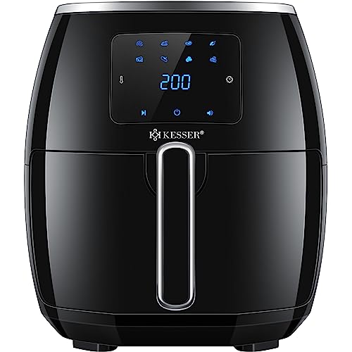 KESSER® XXL 5,5 Liter Heißluftfritteuse inkl.Brotbackkorb Friteuse Fritteuse 1700W Airfryer Touch Display 8 Programmen ohne ÖL Rezeptheft ✓ Backofen ✓ Heißluft ✓ Grill | Fettfrei