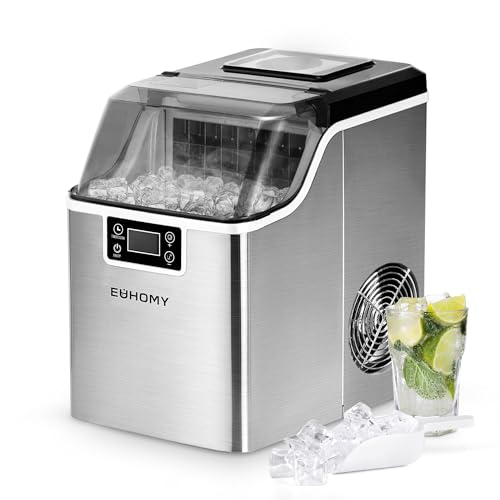 EUHOMY Eiswürfelmaschine Edelstahl, 24 Eiswürfel in 13 Minuten, 24kg/24H Eiswürfelmaschine gastro, selbstreinigender 3,2L Eisbereiter mit Eisschaufel und Korb für Zuhause/Küche/Büro/Bar/RV