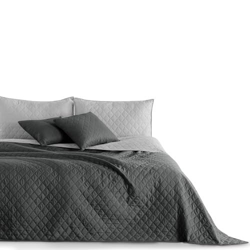 DecoKing Tagesdecke 170 x 210 cm Graphit anthrazit grau Silber Bettüberwurf zweiseitig pflegeleicht Axel