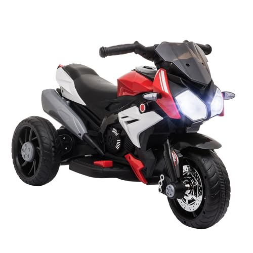 HOMCOM Kinder Elektromotorrad Kindermotorrad 6V Kinderfahrzeug Elektrofahrzeug mit Musik, Scheinwerfer für Kinder 3-5 Jahre Kunststoff Metall Schwarz+Rot 3km/h