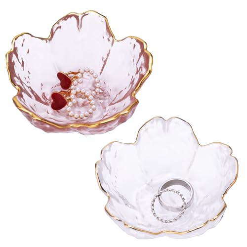dusaniyali 2 Stück Schmuckschale,Glas Schmucktablett,Ästhetische Schmuckteller Tablett,Dekorative Blattschale für Schlüssel,Ringe und Schmuck,Tisch- und Nachttischdekoration