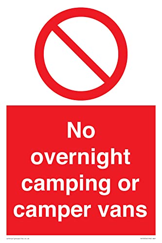 Schild mit Aufschrift'No overnight camping or camper vans', 200 x 300 mm, A4P