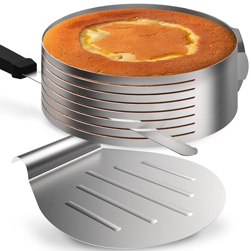 Menz Tortenzubehör - 3-teiliges Set Torten Schneidehilfe aus Edelstahl, praktisches Kuchenschneidehilfe Set mit Tortenboden Schneidehilfe Ring, Konditormesser, Tortenheber