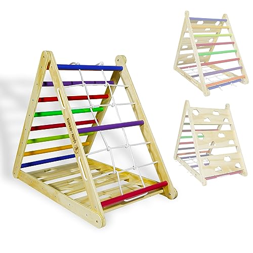 CCLIFE Kletterdreieck mit Rutsche ab 1 Jahr Klappbar 3 in1 Montessori Klettergerüst Indoor Pikler Dreieck Kinder Klettern, Holz 150kg