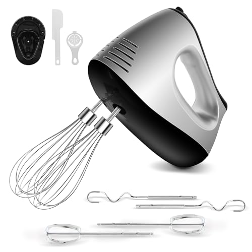 Stabmixer NWOUIIAY Handmixer Elektrischer 500W 5 Geschwindigkeitsstufen 6-in-1 Set mit Schneebesen Knethaken Teigrührer Handrührgerät mit Ein-Knopf-Auswurf für Backen Desser