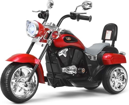 FANTASK 6V Elektro Motorrad Kinder 2,5-3 km/h, Geschwindigkeit KinderMotorrad mit verstellbaren Scheinwerfer Rot, Dreirad Elektromotorrad mit Sound, Hupe, Rückspiegel, Pedale