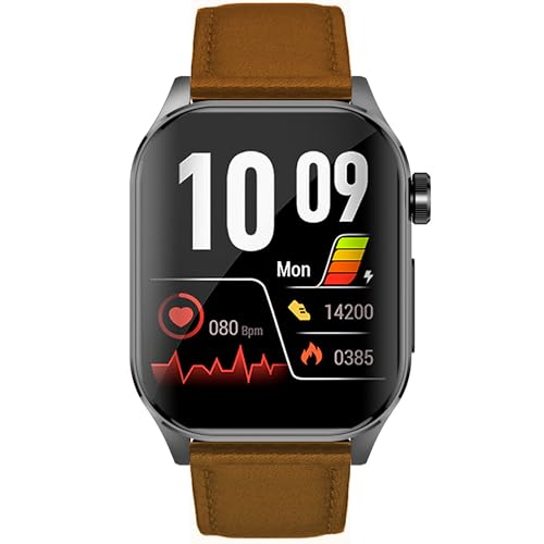 Knauermann PRO 3 (2024) Schwarz - Gesundheitsuhr Smartwatch mit Telefoniefunktion - EKG + HRV und SOS Funktion - AMOLED Display- BT Bluetooth - Schlafapnoe - Echtlederband Braun, 14-24