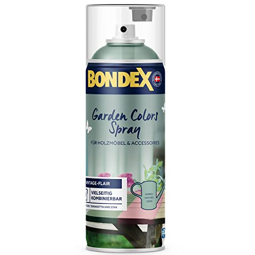 Bondex Garden Colors Spray Harmonisches Grün 0,4 L für 4 m² | Vintage-Flair für Möbel & Accessoires | Schütteln & Sprühen | Seidenmatt | Sprayfarbe