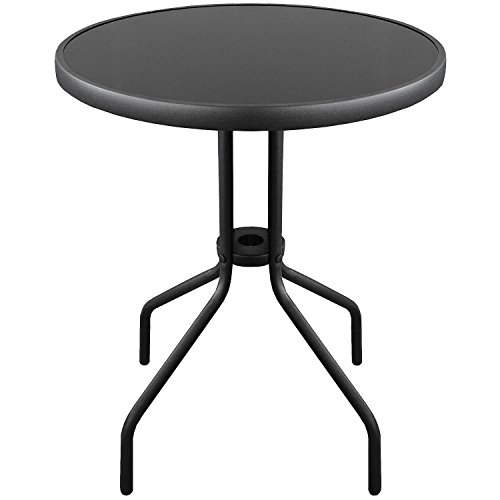 Wohaga Bistrotisch mit Glasplatte Ø60cm Schwarz Beistelltisch Gartentisch Balkontisch Glastisch