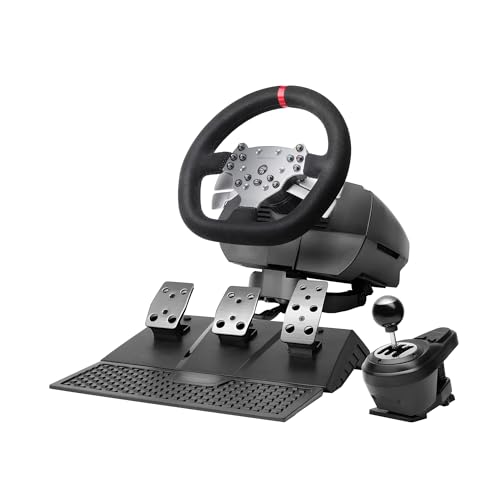 MARS GAMING MWH-RSX, SimRacing-Lenkrad Mit Force Feedback und Doppelmotor, Set mit 3 Pedalen Mit Progressivem Widerstand, H-Schaltung mit 12 Gängen, 14 Anpassbare Tasten, PC/PS4/Xbox Series X|S