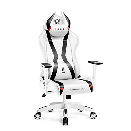 Diablo X-Horn 2.0 Gaming Stuhl Bürostuhl Gamer Chair Schreibtischstuhl 3D Armlehnen Ergonomisches Design Nacken/- Lendenkissen Kunstleder Wippfunktion Weiß Normal (L)