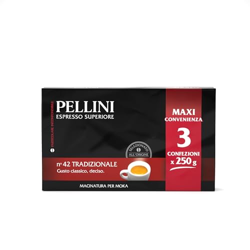 Pellini N.42 Tradizionale, Gemahlener Kaffee für die Kaffeemaschine mit Starkem und Intensivem Geschmack, Arabica- und Robusta-Mischungen, Kräftige Röstung, 3 Packungen mit je 250g