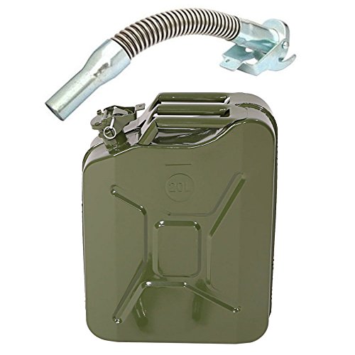 LEADZM Benzinkanister 20 Liter Stahlblech Kraftstoffkanister mit UK Standard Ausgießer flexibel, Armeegrün