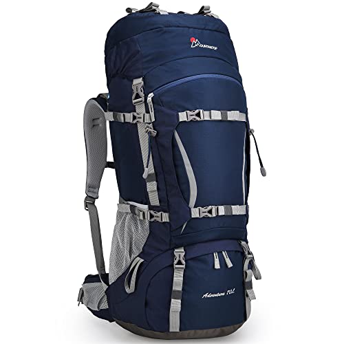 MOUNTAINTOP 70L Trekkingrucksack Innenrahmen Rucksack Wanderrucksack Herren Damen Backpacking Rucksack mit Regenhülle Camping Reisen (Dunkelblau)