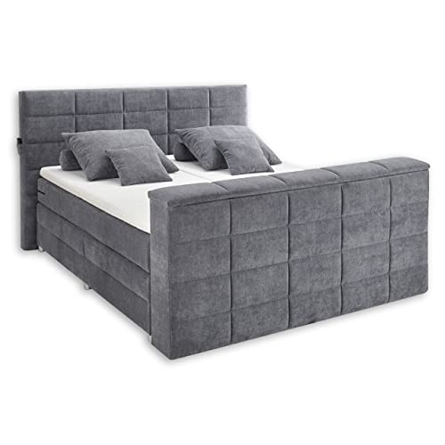 DENVER 6 Boxspringbett 180x200 mit Bettkasten, Anthrazit - Bequemes Doppelbett mit 7-Zonen Federkern Matratze und Topper - 202 x 123 x 240 cm (B/H/T)