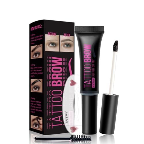 Peel Off Augenbrauen Färben - Wasserfest & Ergiebig Augenbrauen Gel Kit - Langanhaltende Eyebrow Tint Makeup - Für getönte und vollere Augenbrauen, mit Augenbrauenschablone und Pinsel (Dunkelbraun)