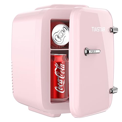 Tiastar Mini Tragbarer Kühlschrank, 4 Liter /6 Dosen Getränke & Hautpflege Mini-Kühlschrank für Schlafzimmer, Auto, Büro Schreibtisch, zwei Gänge - Kühler und Wärmer (Rosa)