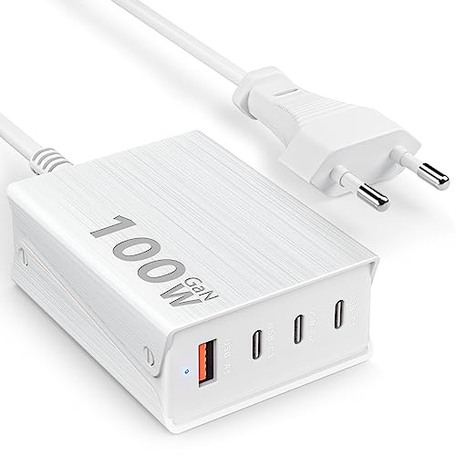 Aione USB C Ladegerät Mehrfach 100W, PD3.0 QC4.0 PPS Schnellladegerät Wandladegerät, 4 Ports USB C Adapter Mehrfach Ladegerät Unabhängige Schnellladung for iPhone 15/15Pro,MacBook Air, iPad, Samsung