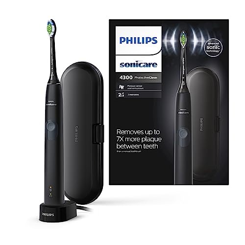 Philips Sonicare ProtectiveClean 4300 elektrische Zahnbürste - Schallzahnbürste mit W2 Optimal White Bürstenkopf, Reiseetui & Ladestation, schwarz (Modell HX6800/87)