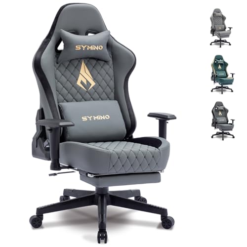 symino Gaming Chair PU Leder Bürostuhl Ergonomischer Computerstuhl Minimalistischer Gaming Stuhl mit 3D Armlehnen, Verstellbarer Drehstuhl mit Fußstütze (Grau)