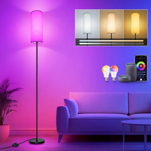 HANDSONIC LED Stehlampe,WIFI RGBCW Stehlampe Wohnzimmer,9W E27 Dimmbar Stehlampe,Stehleuchte mit APP,Arbeiten Sie mit Alexa & Google Assistant,DIY-Modus,Musikmodus & Timing-Funktion (Weiß)