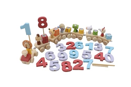 Woodily Wooden Toys - Geburtstagszug Holzeisenbahn Spielzeug ab 1-99 Jahr Geburtstagskerzen Junge Mädchen Geburtstagsteller Geburtstagskranz Geburtstagsring Nachhaltig Montessori Geburtstagsgeschenk