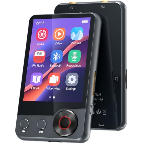 128GB MP3-Player mit Bluetooth 5.3, 2,4 Zoll tragbarer Voll-Touchscreen-Musikplayer mit Lautsprecher, MP3 Player mit UKW-Radio, Sprachaufzeichnung, Kopfhörer