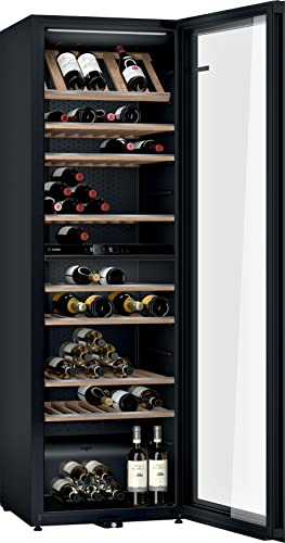 Bosch KWK36ABGA Serie 6 Weinkühlschrank, 186 x 60 cm, 199 Flaschen, Temperatur: 5-20 °C, zwei Temperaturzonen, 405 L, LED-Beleuchtung gleichmäßige Ausleuchtung, ausschaltbares Präsenterlicht