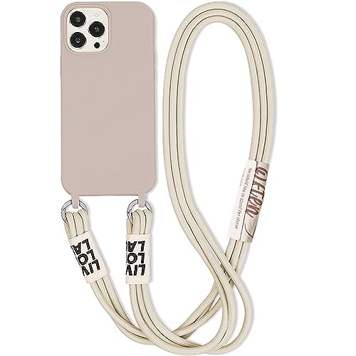 Dawnieee Handykette HandyHülle iPhone 14 Hülle mit Band 6.1', Necklace Schutzhülle Soft Silikon Case Cover Kratzfest mit Kordel Case Absturzsicherung TPU Cover für iPhone 14 Sandpulver