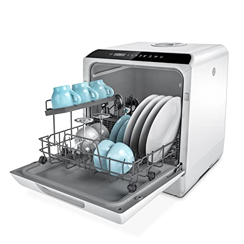 Hermitlux Tischgeschirrspüler, Mini Geschirrspüler mit und ohne wasseranschluss verwendbar, 43 cm breit, Platz für 4 Maßgedecke, Camping nutzbar, 175 kWh/Jahr, weiße