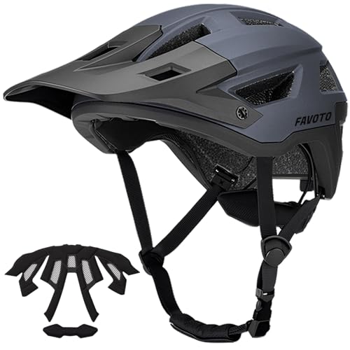 Favoto Mountainbike Fahrradhelm mit Schirm Leicht - Doppelte Inmould Technologie MTB Helm für Damen Herren Rennradhelm L(57-61cm) Verstellabr Grau