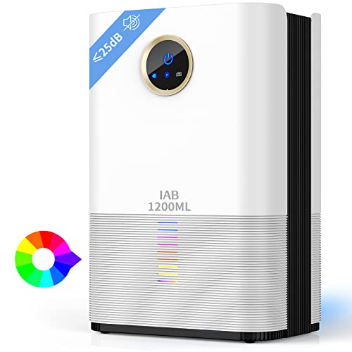 IAB Luftentfeuchter Elektrisch, Extra Leise 1200 ml Dehumidifier für Zuhause, 5-Farbiges LED, Digitalanzeige, Tragbarer Raumluftentfeuchter für Wohnung, Schlafzimmer, Badezimmer-Gegen Feuchtigkeit