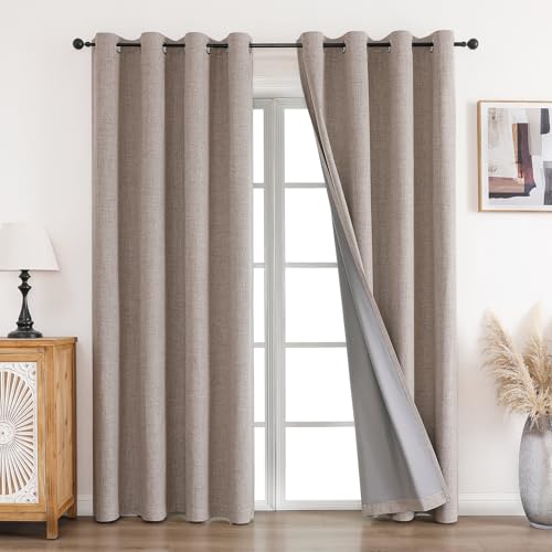 CUCRAF Vorhang 100% Blickdicht Leinen Gardinen mit Ösen Verdunklungsvorhänge Gardinen Leinen H245 x B140 cm 2er Set, Thermovorhang Kälteschutz Schallschutz Vorhang für Wohnzimmer Schlafzimmer
