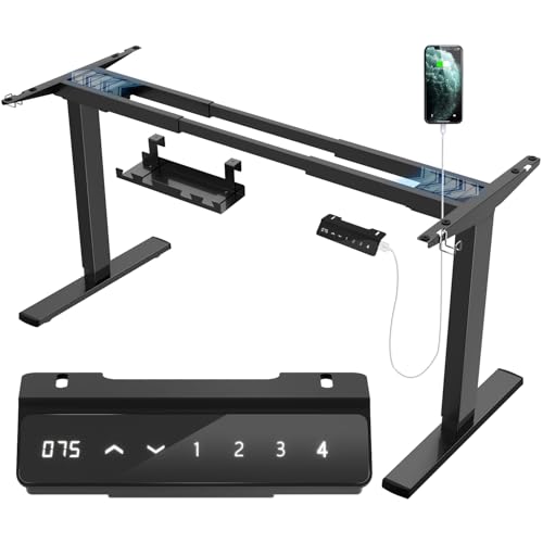 JUMMICO Dual-Motor Tischgestell Höhenverstellbar mit USB-Buchse und Kabelwanne, Elektrisch Höhenverstellbarer Schreibtisch Gestell mit Sitz-Steh-Erinnerungs und Rollen（Schwarz）