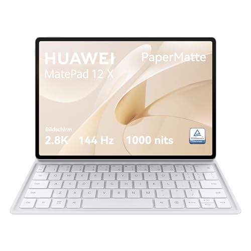 HUAWEI MatePad 12 X PaperMatte Edition WiFi Tablet, 12-Zoll 2.8K FullView Display, 144 Hz hohe Bildwiederholfrequenz, 12GB+256GB, mit Tastatur, GoPaint App, Goldseide-Design, Ultralange Akku, Weiß
