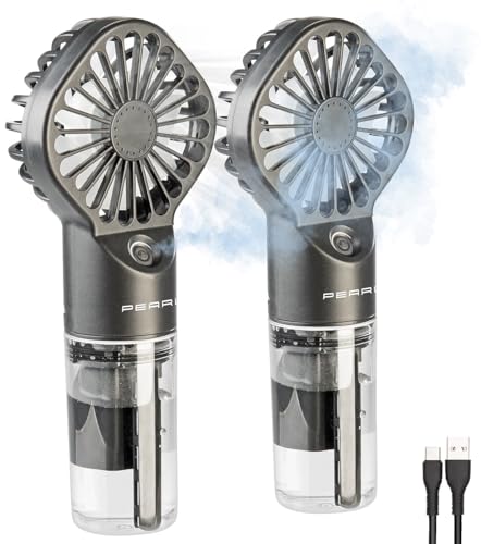 PEARL Ventilator: 2er Set Akku-Taschenventilator m. Nebelsprühfunktion,20 ml-Wassertank (Mini-Ventilator-Luftbefeuchter, Handheld-USB, Tischventilator)