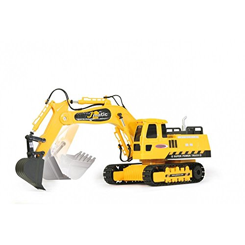 JAMARA 404920 - Bagger J-Matic 1:27 2,4GHz - Realistischer Motorsound, Hupe, Rückfahrwarnsound, 660 ° Turmdrehung, programmierbare Funktionen mit Wiederholung, Autoabschaltfunktion,Entladen / Aufladen